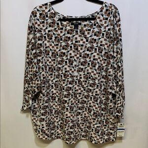 Alfani Brown and Black 3/4 Sleeve Boxy Blouse